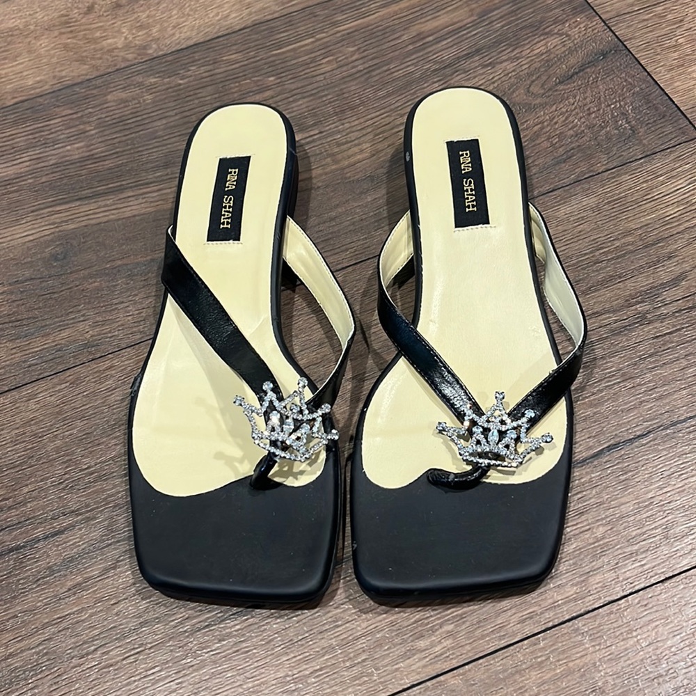 rina shah vintage sandals with faux diamond tiara